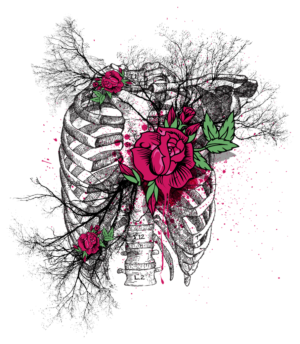 Thorny Embrace: Gothic Skeleton & Roses