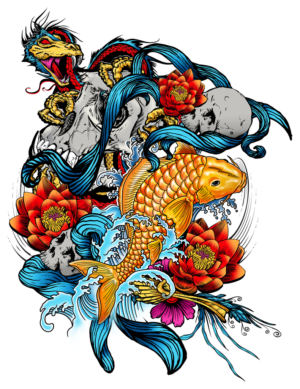 Ink Fusion: Koi & Skulls